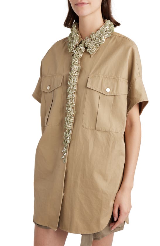 Shop Dries Van Noten Ciaras Embellished Oversize Cotton Shirt In Beige 103