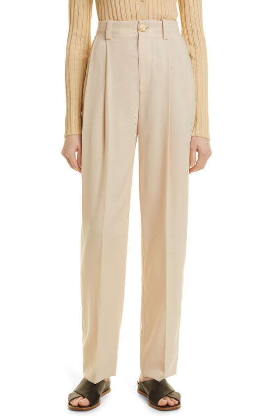 Vince Pleated-front Tapered High-waist Trousers In Pale Fawn/ Milk