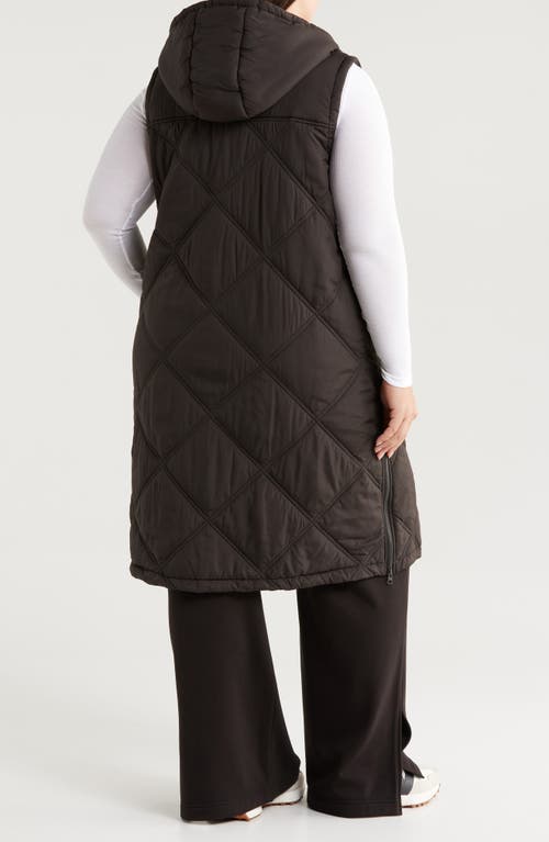 Shop Zella Long Hooded Puffer Vest In Black