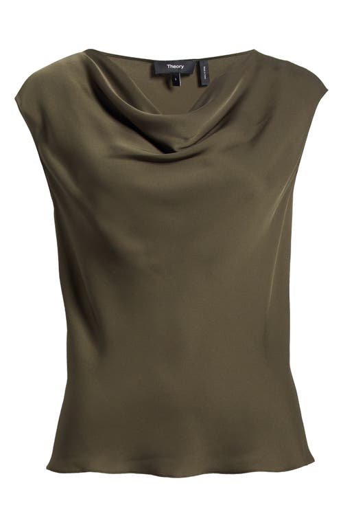 Shop Theory Modern Cowl Neck Silk Top In Dark Olive