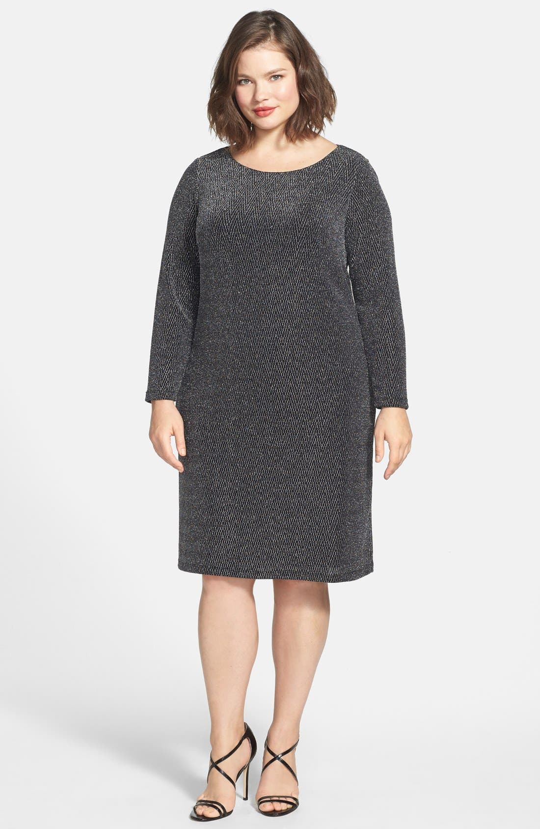 Jessica Howard Metallic Knit Shift Dress (Plus Size) Nordstrom
