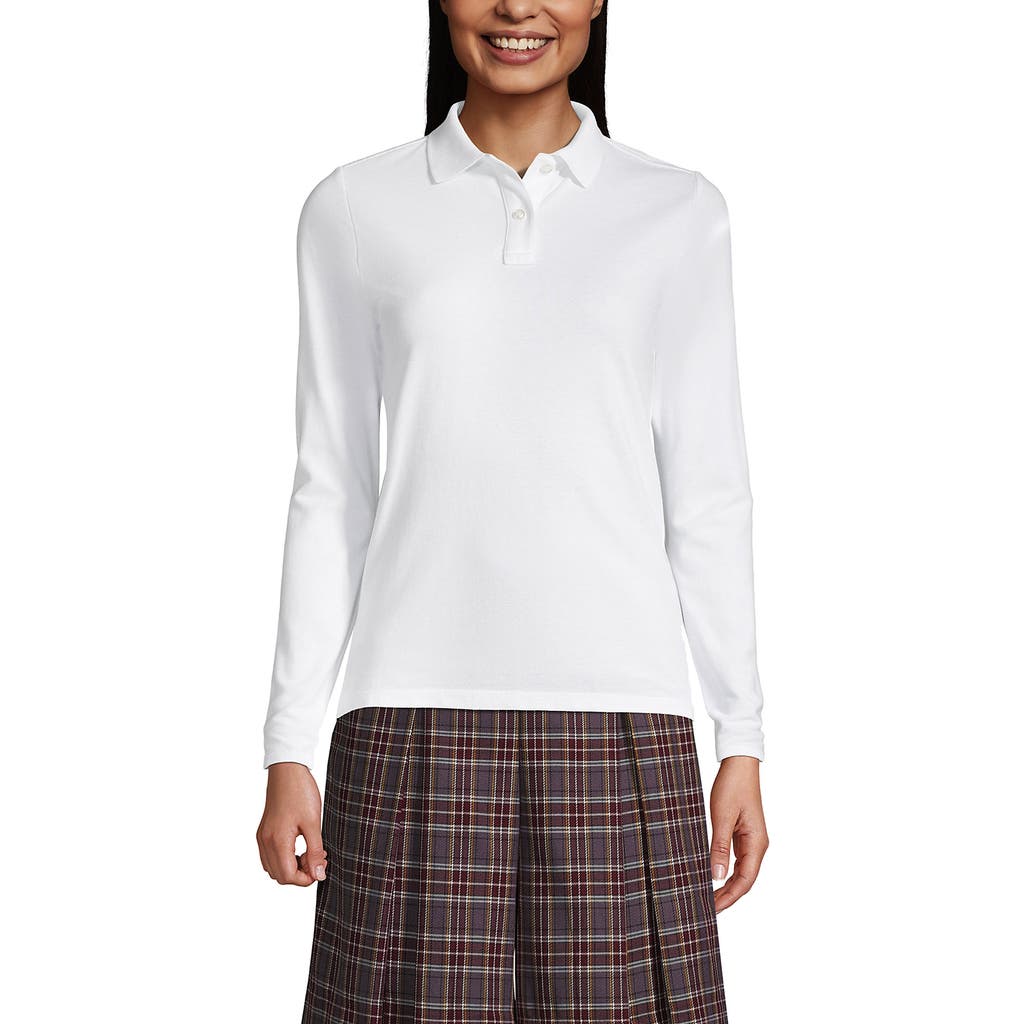Lands' End School Uniform Long Sleeve Feminine Fit Interlock Polo Shirt In White