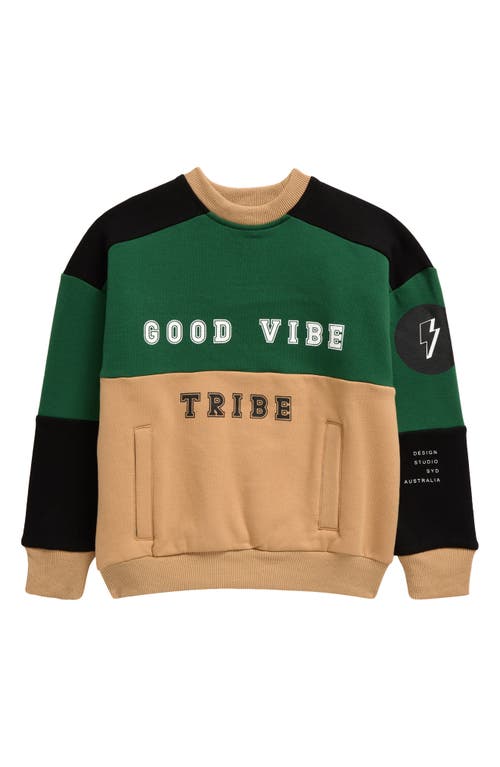 Shop Tiny Tribe Kids' Good Vibe Sweatshirt In Green Multi