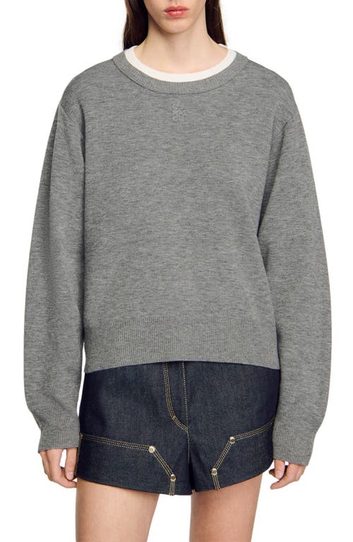 Shop Sandro Contrast Collar Sweater In Grey