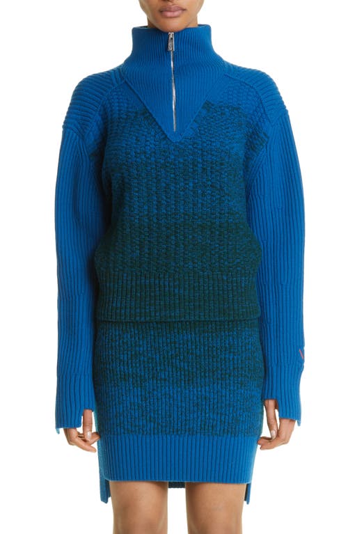 Victoria Beckham Half-Zip Wool Sweater in Blue/Green