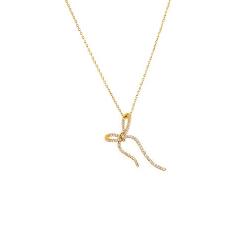 Shop Adina Eden By  Pave Long Bow Tie Drop Necklace In Gold