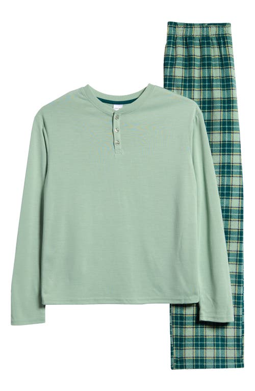 Shop Nordstrom Kids' Long Sleeve Henley T-shirt & Fleece Pajama Pants Set In Green Frozen- Green Plaid