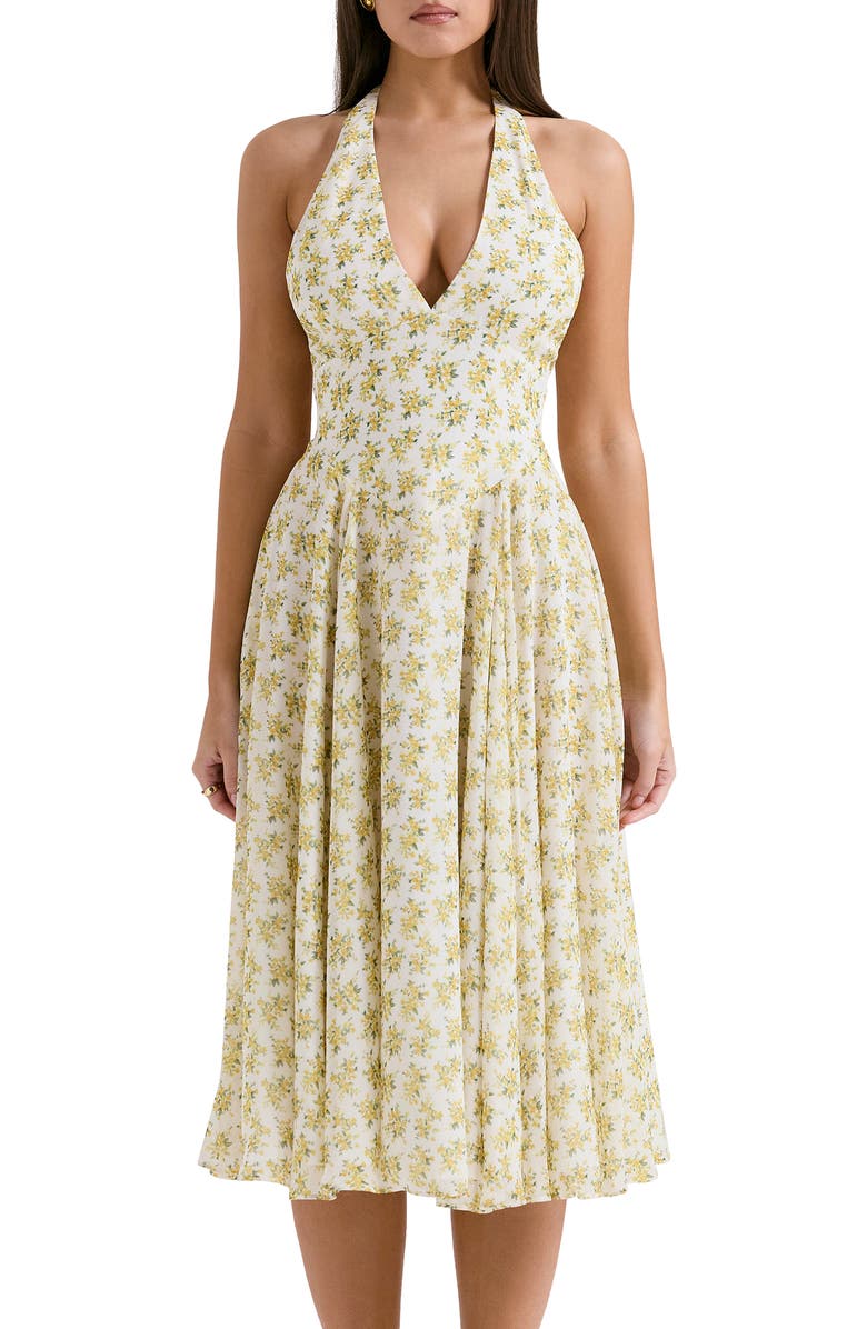 HOUSE OF CB Solada Floral Halter Midi Sundress | Nordstrom