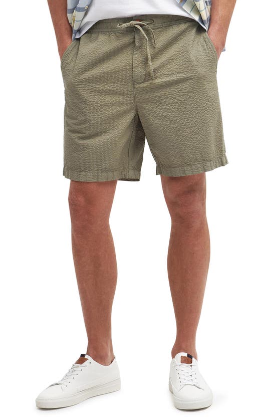Shop Barbour Melbury Cotton Seersucker Shorts In Dusty Green