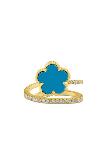 Cz By Kenneth Jay Lane Pavé Clover Wrap Ring In Turquoise/gold