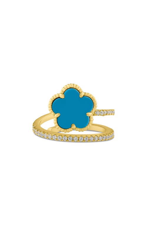 Cz By Kenneth Jay Lane Pavé Clover Wrap Ring In Turquoise/gold