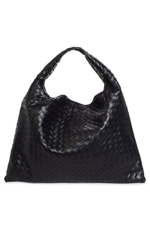 Bottega Veneta Large Hop Intrecciato Leather Hobo Bag In Space/brass