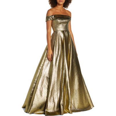 MAC Duggal Off The Shoulder Metallic Ballgown, Metallic