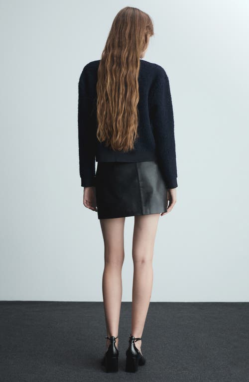 Mango Collared Tweed Jacket In Dark Navy