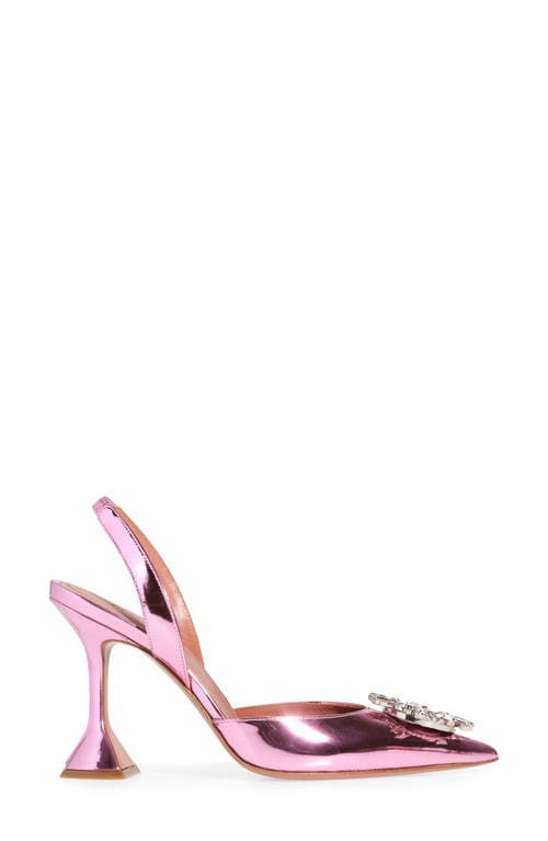 Shop Amina Muaddi Begum Crystal Metallic Pointed Toe Slingback Pump In Mirror Rose White Crystals