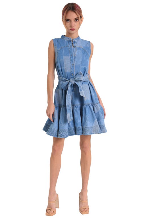 Shop Ciebon Elly Patchwork Denim Mini Shirtdress In Denim Blue