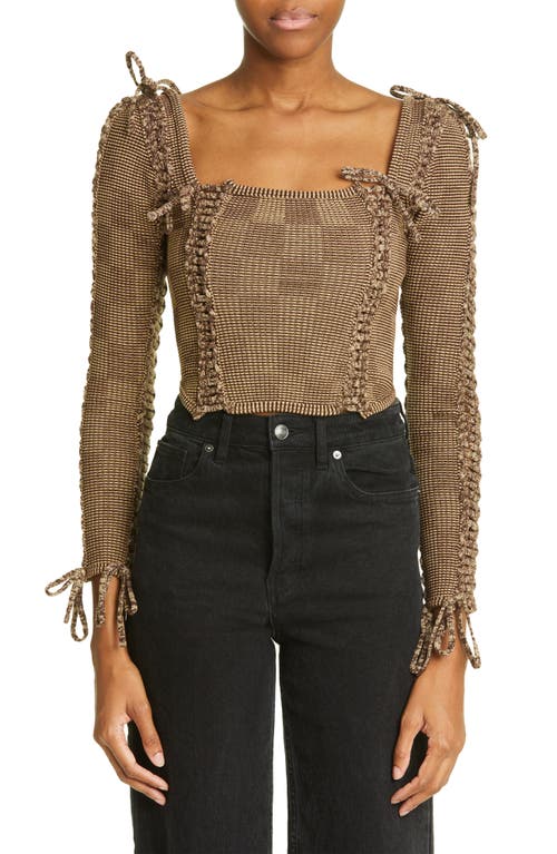 Isa Boulder Expandable Panel Long Sleeve Crop Top in Illusion Brown