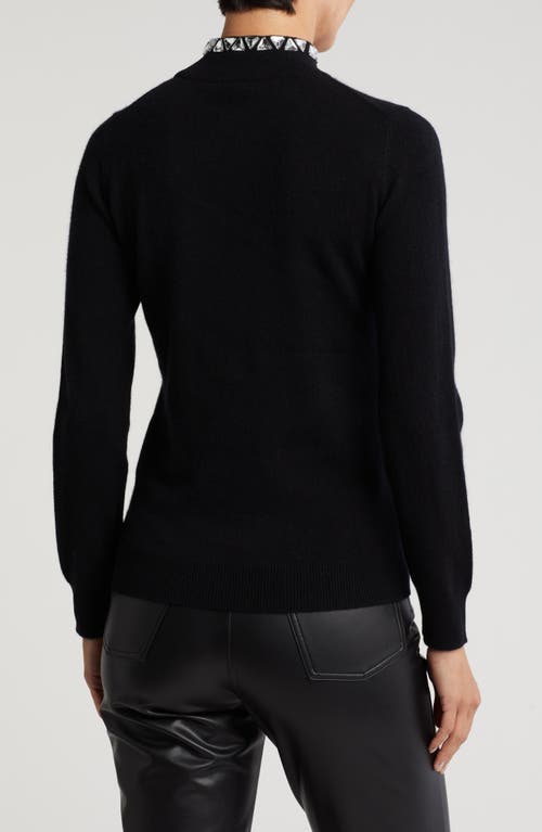 Sofia Cashmere Mock Neck Stone Trim Cashmere Sweater In Black
