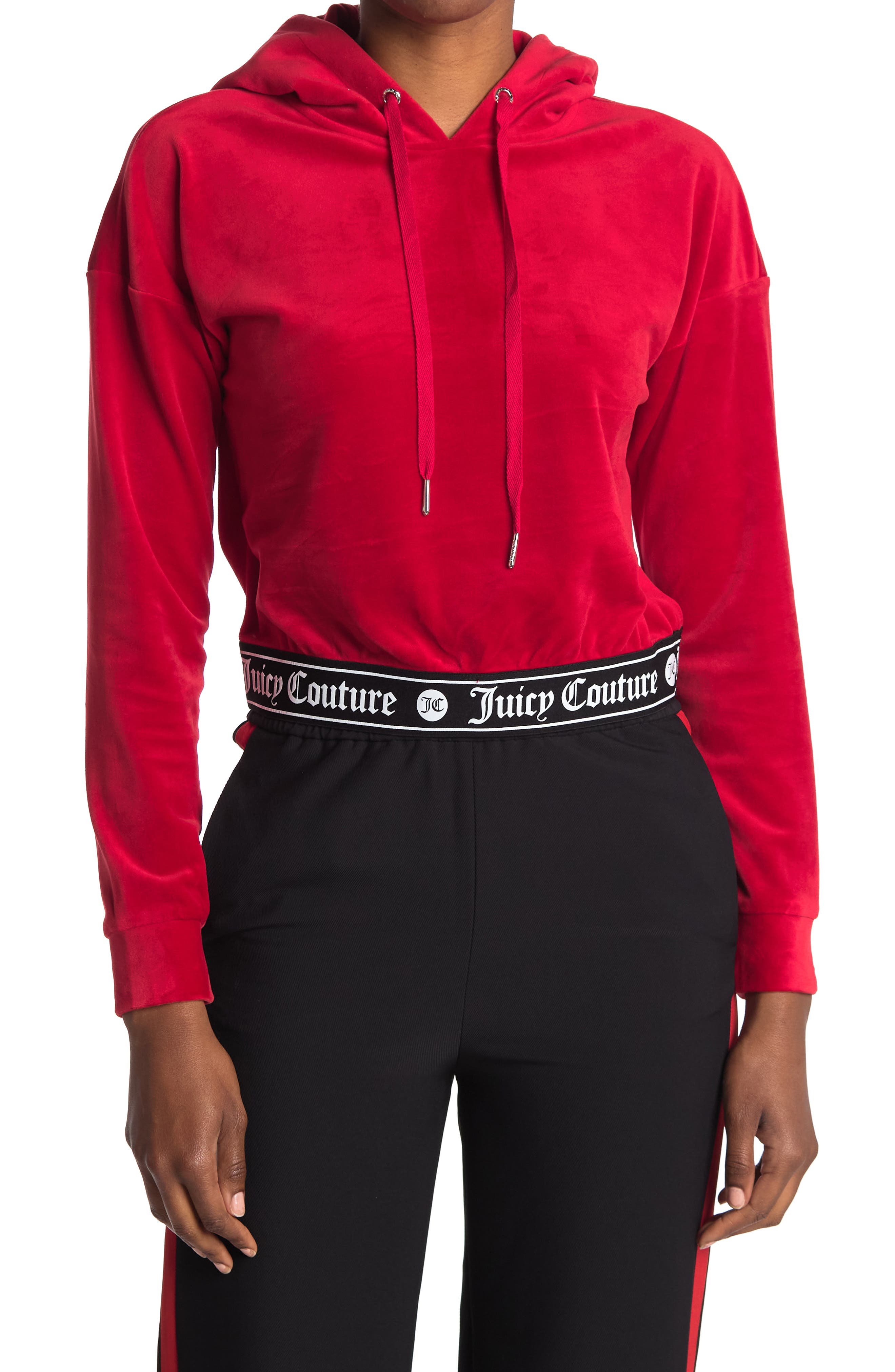 Juicy Couture Cropped Long Sleeve Hoodie In Bright Red