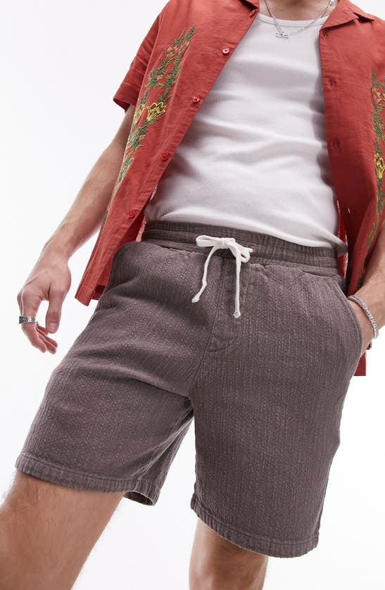 Shop Topman Textured Drawstring Shorts In Brown
