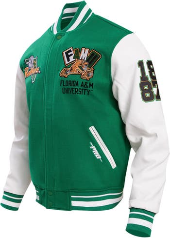 Mens Letterman Boston Celtics Green and White Varsity Bomber Jacket