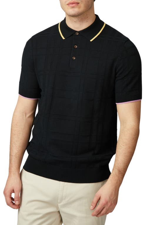 Ben Sherman Men's Regular-fit Tonal Textured Tartan Tipped Polo Shirt In Black