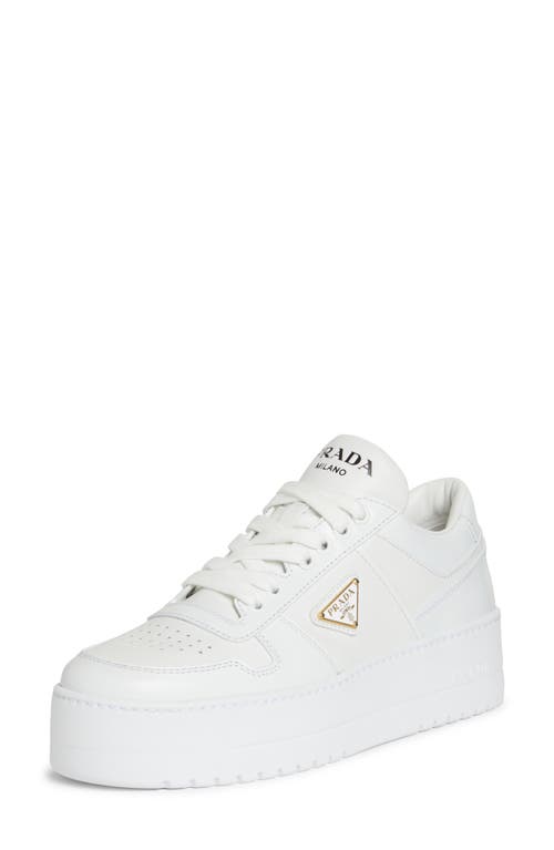Prada Flatform Downtown Logo Platform Sneaker In White