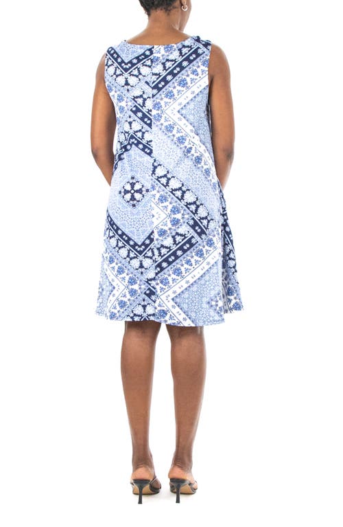 Shop Nina Leonard Scoop Neck Sleeveless Dress In Navy/white Multi