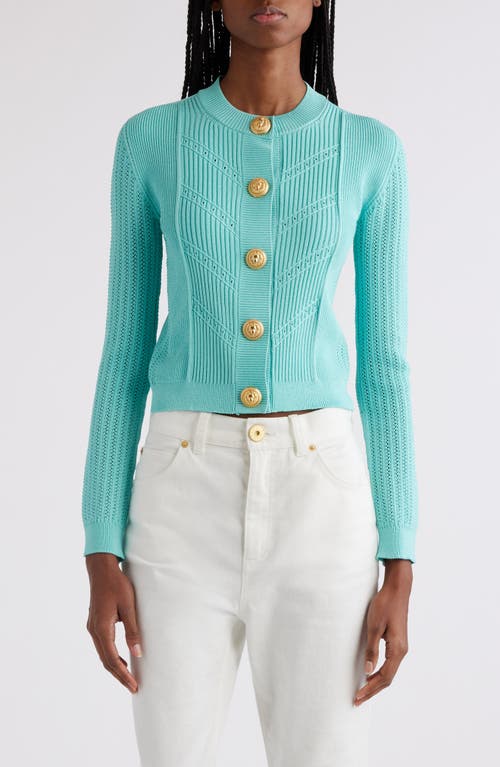 Balmain Mixed Stitch Cardigan 7Cn Mint at Nordstrom, Us