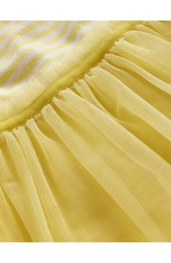 Shop Mini Boden Kids' Stripe Jersey & Tulle Tank Dress In Spring Yellow / Ivory Stripe
