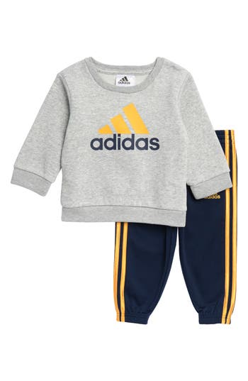 Shop Adidas Originals Adidas Fleece Sweatshirt & Tricot Joggers Set In Grey/navy