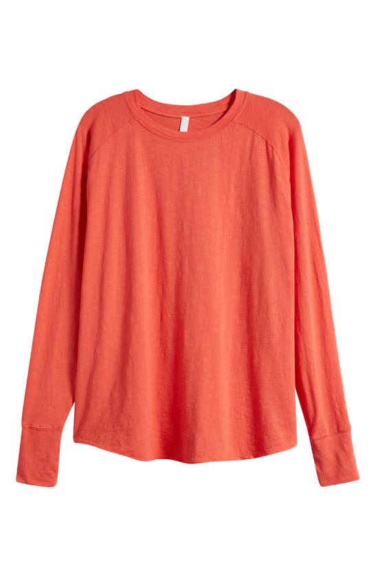 Shop Zella Relaxed Washed Cotton Long Sleeve T-shirt In Red Cayenne
