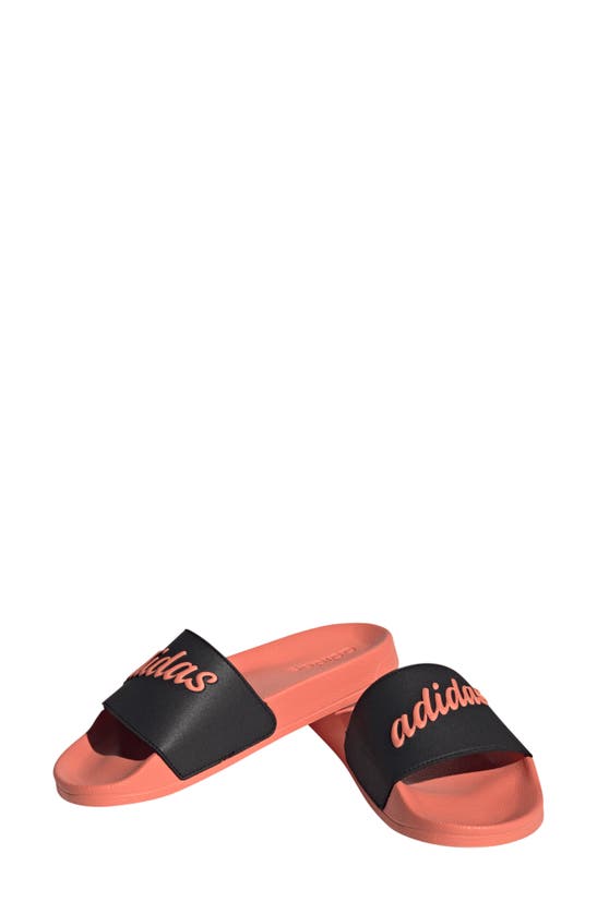 Adidas Originals Adilette Slide Sandal In Coral / Black / Semi Coral