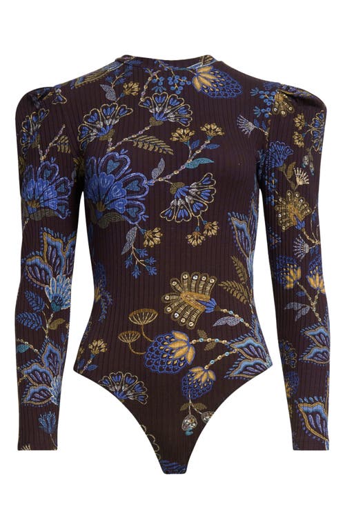 Shop Farm Rio Garden Embroidered Rib Bodysuit In Embroidered Garden Brown