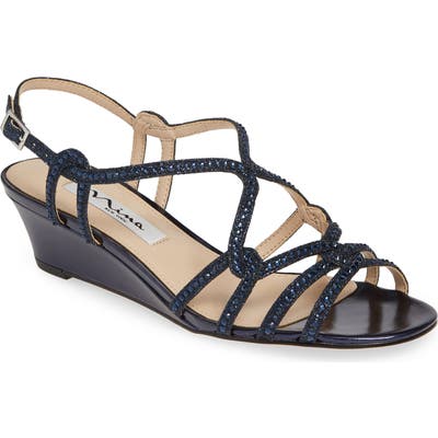 Nina Fynlee Crystal Embellished Wedge Sandal- Blue