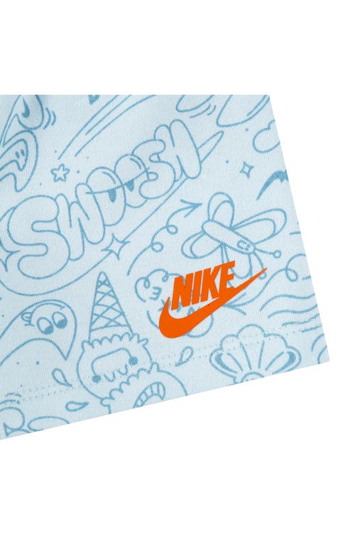 Shop Nike Logo Graphic T-shirt & Print Shorts Set In Glacier Blue