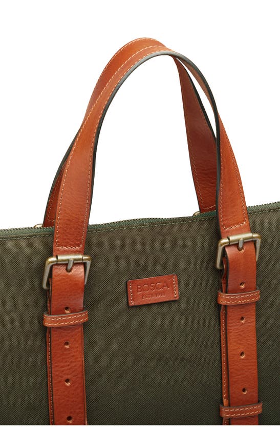 Bosca Arno Slim Recycled Nylon & Leather Tote In Olive Drab