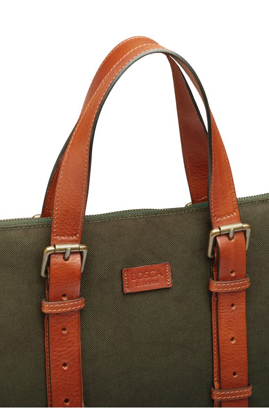 Shop Bosca Arno Slim Recycled Nylon & Leather Tote In Olive Drab