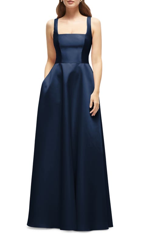 Dessy Collection Sleeveless Satin Gown In Blue