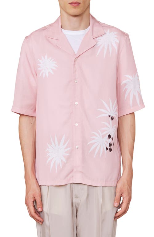 Officine Generale Officine Générale Eren Palm Tree Short Sleeve Button-up Shirt In Smoked Pink/white