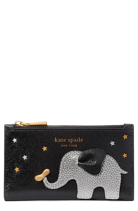 New Kate Spade Navy Blue Small Bifold Leather Check Snap Wallet French Purse