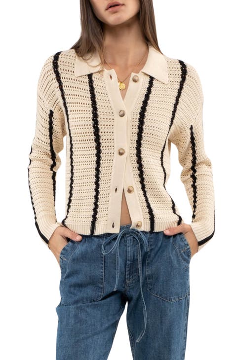 NEW Sara Morgan Pointelle Ribbed Open Weave Layered Cardigan Two