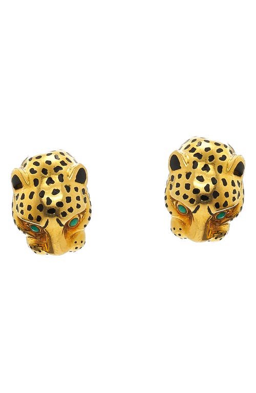 David Webb Kingdom Leopard Stud Earrings in Yellow Gold