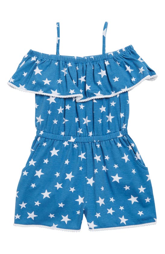 Harper Canyon Kids' Ruffle Knit Romper In Blue Vallarta Stars