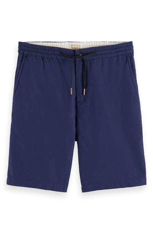 Shop Scotch & Soda Tie Waist Cotton & Linen Shorts In Navy