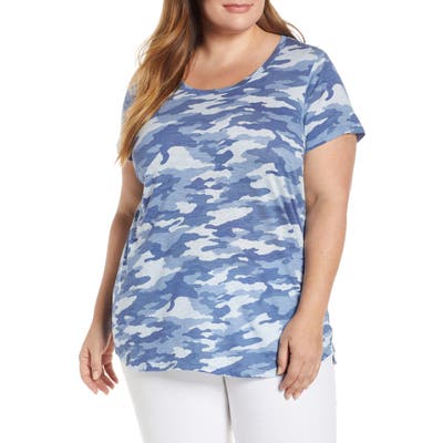 Plus Size Vince Camuto Scoop Neck Camo Tee, Blue