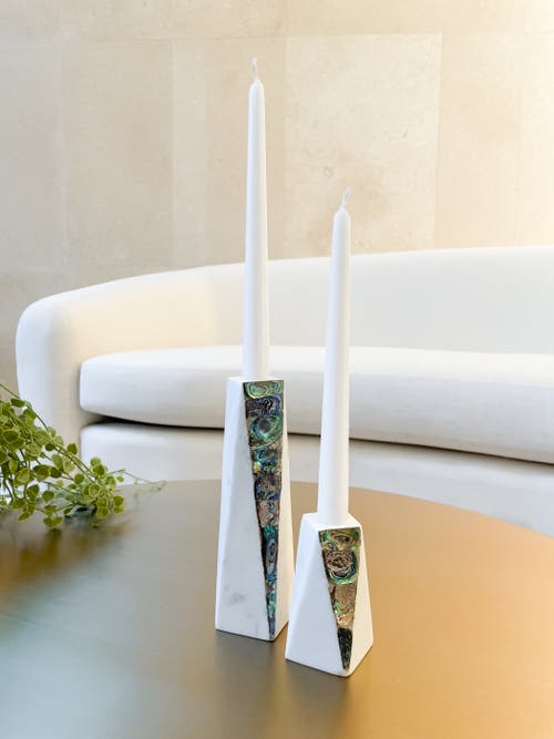 Anaya Rainbow Pearl Marble Candle Holder In White