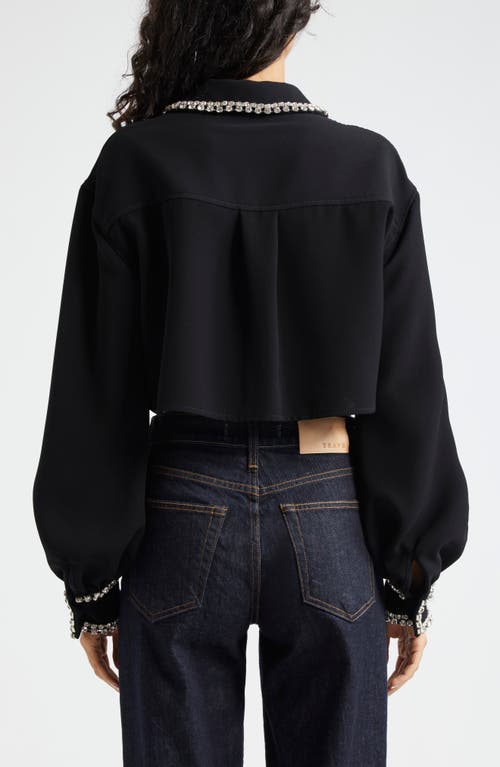 Shop Cinq À Sept Juneve Rhinestone Detail Crop Button-up Shirt In Black