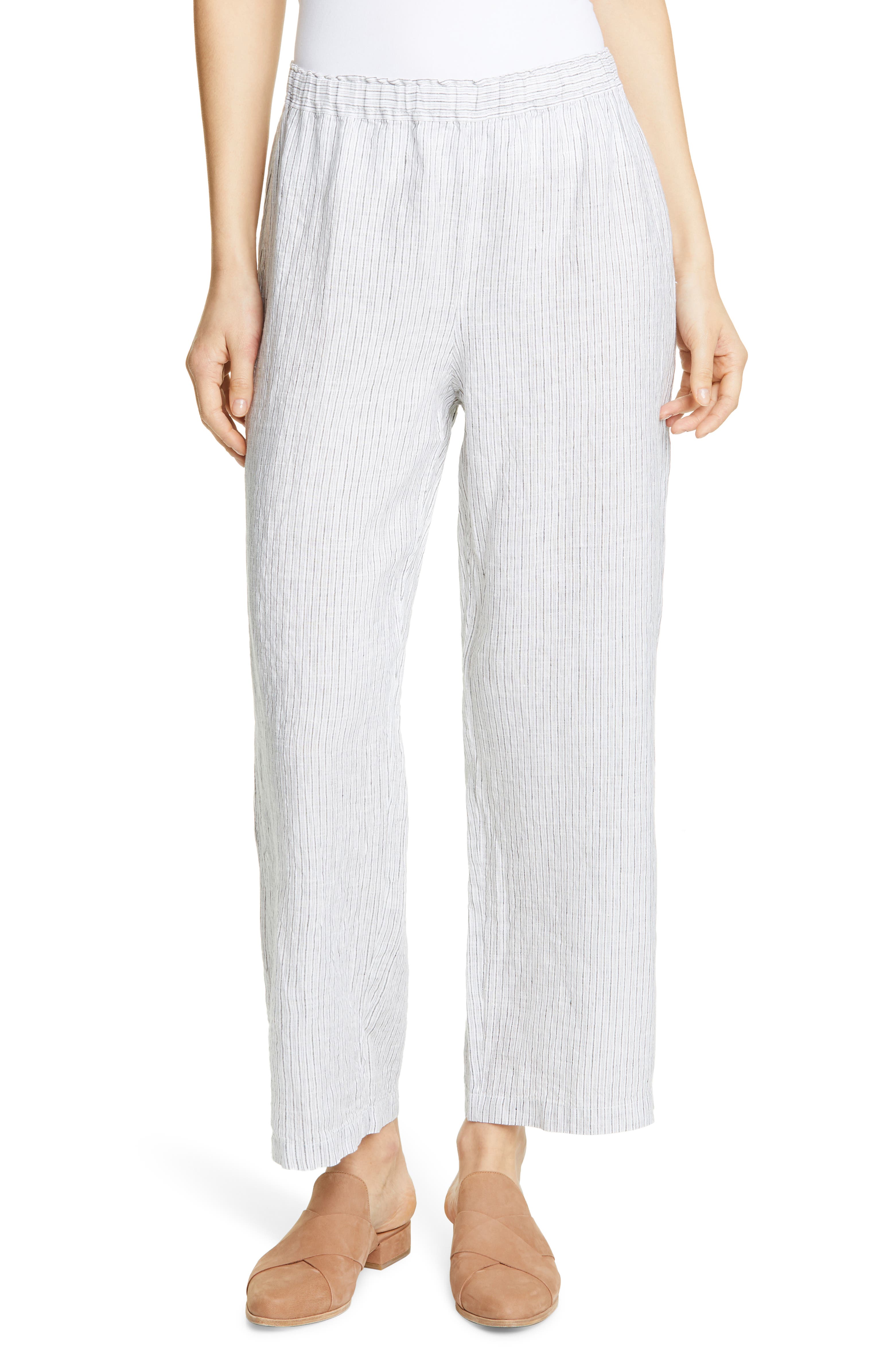 Eileen Fisher Stripe Straight Leg Crop Linen Pants (Regular & Petite ...
