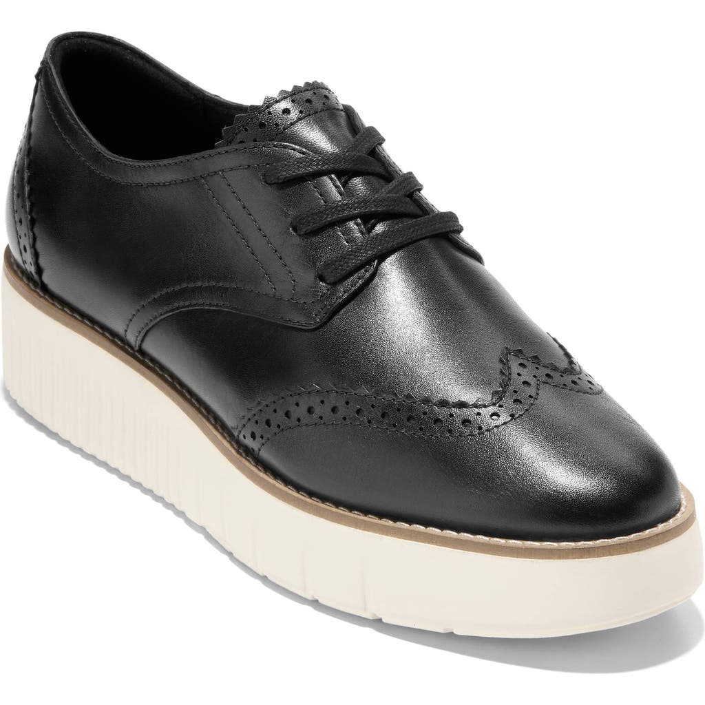 Cole Haan Women's Lace Up Platform Brogue Wingtip Oxford Flats In Black/ivory